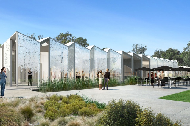 Completion date – 2013. Christchurch Botanic Gardens by Patterson Associates includes a cafe, information point, conference room, research library, laboratories, propagation greenhouses and working staff facilities in a modified commercial greenhouse structure. 