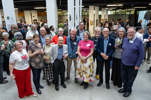 Dean Robyn Phipps (centre) with former staff and alumni.