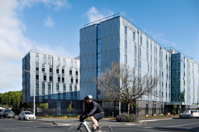 The University of Otago’s new residential college, Te Rangihīroa, the massive occupant of a prominent campus-adjacent site in north Dunedin.