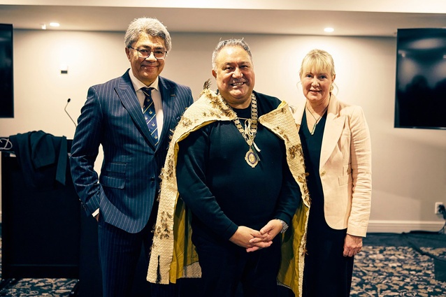 Professor Te Maire Tau with Huia and his partner Wendy Clayton-Jones.