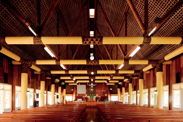 Free Wesleyan Church of Tonga, Pelehake. This 1986 church by George Moala takes the form of a fale, supported by a customary lashed-pole structure