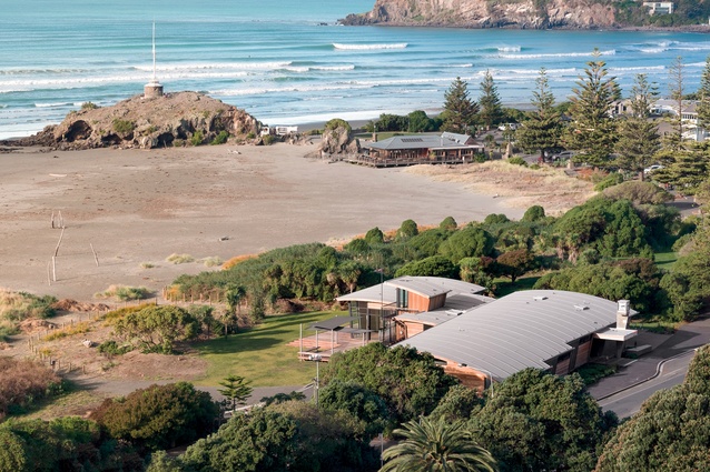 An aerial view of the new Sumner Surf Lifesaving Club, which overlooks Cave Rock, an unusual volcanic formation also known as Tuawera. 