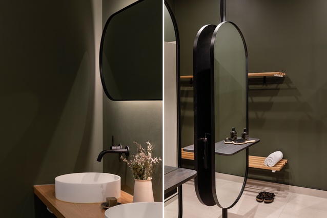 Space-saving features, such as locating an additional four freestanding grooming stations in a confined dressing room, ensure the areas worked efficiently.
