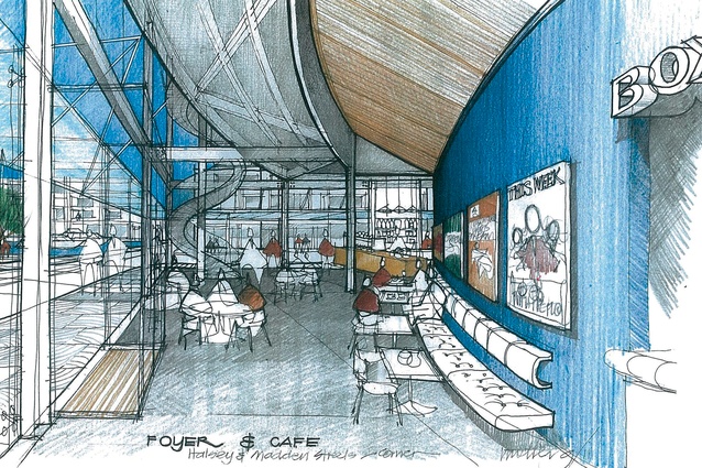 Design sketch of the foyer and cafe by Gordon Moller.