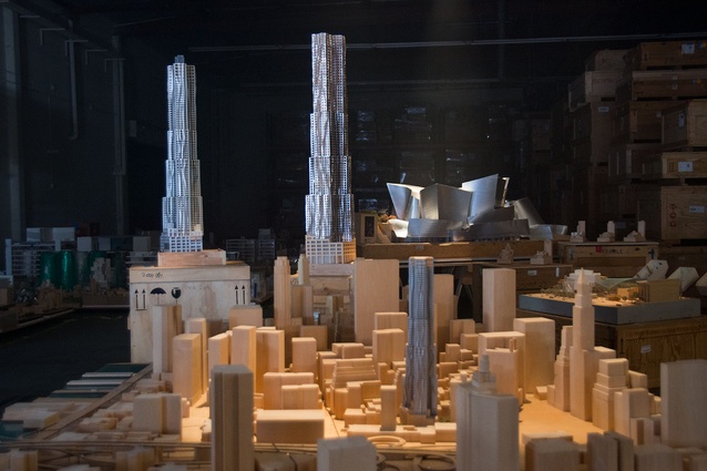 Models of the 8 Spruce Street tower in New York by Frank Gehry.