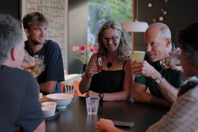 Spencer has a classic Kiwi BBQ after a tour of House #3 by the owner-architect Paul Clarke of Studio2 Architects.