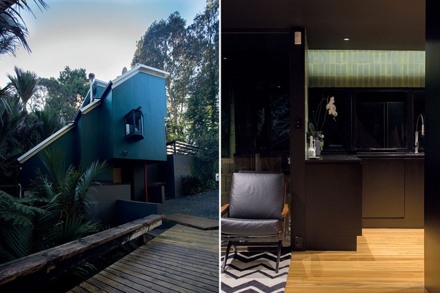 Megson’s exuberant approach utilised periscope-style projections and a 45-degree sloped roof; the new kitchen is a cave-like retreat in all black.