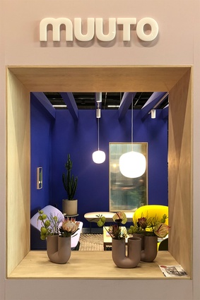 A peak into the Muuto stand where each space was defined by use of vibrant colour palettes.