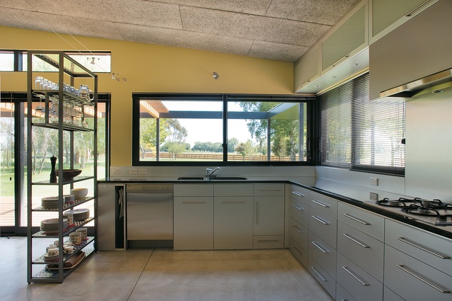The terrace and kitchen, with its heat-retaining concrete floor.