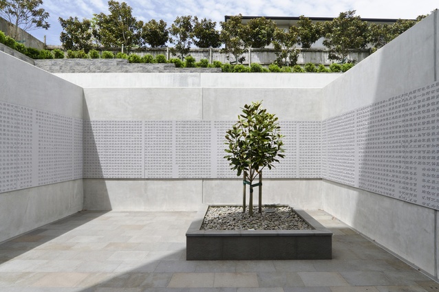 A rear courtyard offers a meditative space for visitors and relatives of the deceased. 
