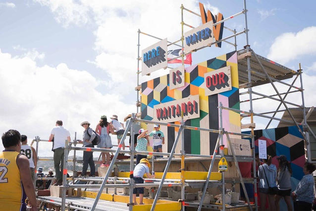 This Morag Myerscough inspired pop-up structure was constructed for the Waitangi Day Festival in Porirua to encourage community engagement in local decision making processes.