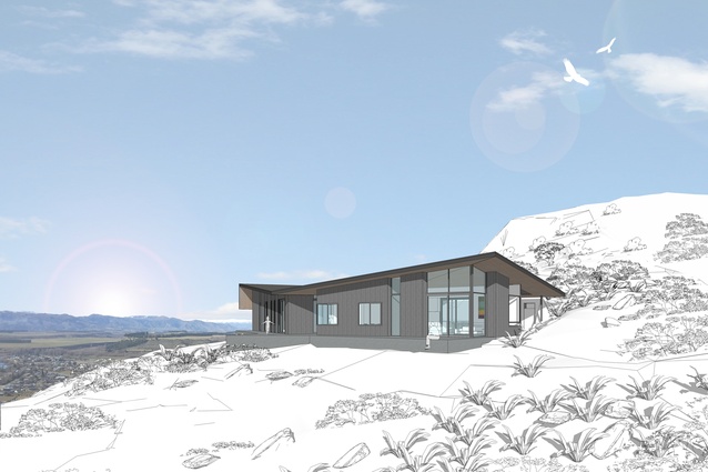 Harrier House, Wanaka. The project is due to start early 2017. Features a faceted roof and a sheltered courtyard.