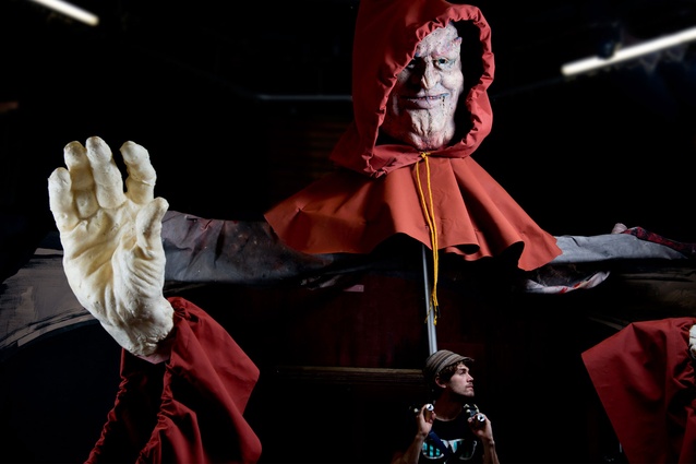 The friar, one of the large-scale puppets from Free Theatre's <em>Canterbury Tales</em>, will be leading visitors to FESTA through a processional experience of Christchurch.