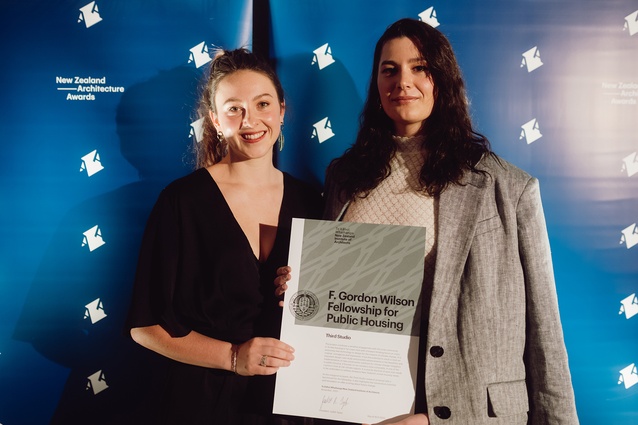 2023 Fellowship recipients Ellie Tuckey and Mitra Homolja of Third Studio, whose research investigated how public housing can proactively adapt to the impacts of climate change.