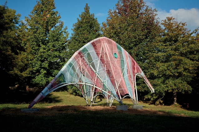 Folly judge, Christine Didsbury praised the winners for their innovative use of "lightweight mesh panels to create a translucent ‘skin’, enticing the visitor to enter this whimsical shelter”.