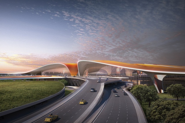 The star-shaped airport will feature a five-kilometre long facade.