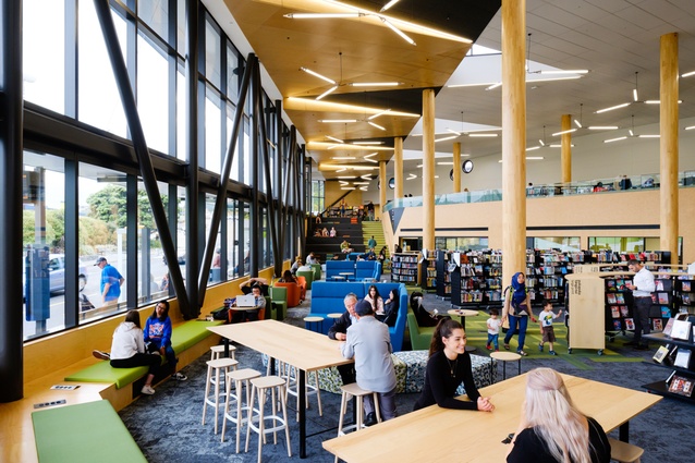 Resene Total Colour Commercial Interior + Public Space Colour Maestro Award: Waitohi Johnsonville Library and Community Hub by John Hardwick-Smith, Chris Winwood, Nick Strachan, Jaime Lawrence, Robin Aitken, Ari Stephens, Katherine Dean, Karly Houston, Stephen Brennan, Oliver Wright of Athfield Architects Limited.