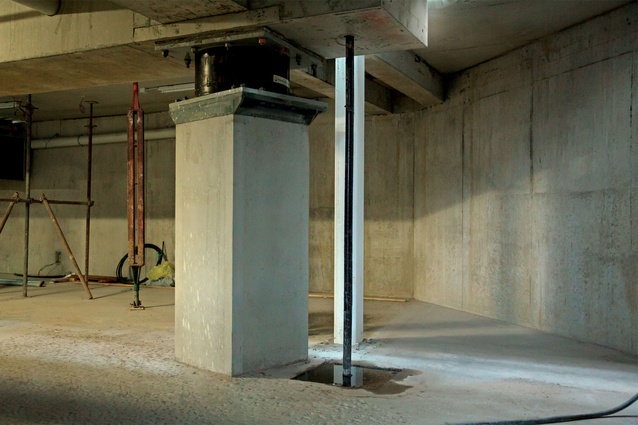 This building sits on 16 base isolators, which remain visible in the basement carpark. 