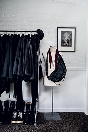 Our black wardrobe: "We seem to be well known for our all-black wardrobe. In the mezzanine we have a vintage chrome rack that I have had since I was a teenager..."