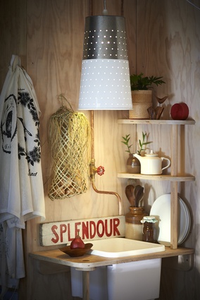 Pinhole light shade in white, in the Home Base Collections kitchenette.