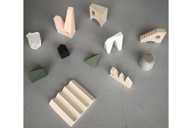 A series of plaster casts that Redmond created for various form studies.
