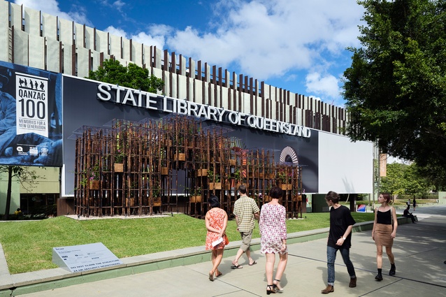 Vo Trong Nghia's Green Ladder, commissioned by the Sherman Contemporary Art Foundation, was erected on the front lawn of the State Library of Queensland for the inaugural Asia Pacific Architecture Forum in 2016.
