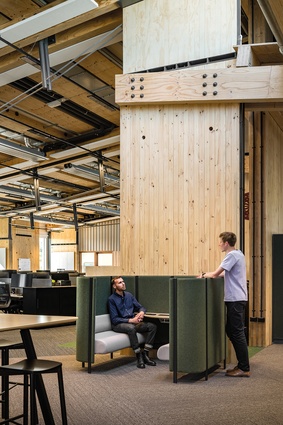 Booth spaces balance collaboration and privacy in the Council’s open-plan office.