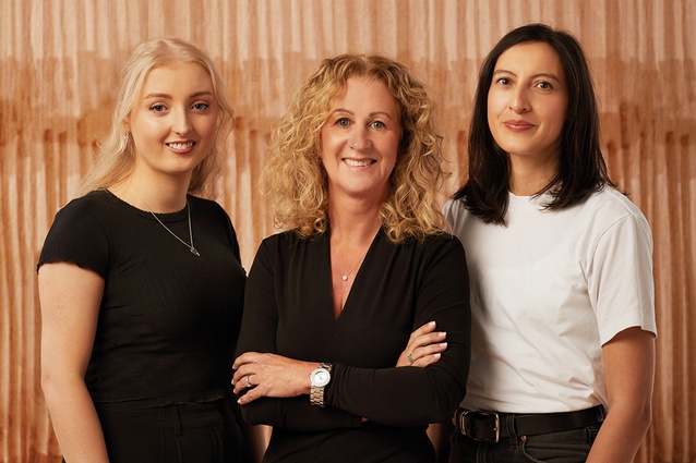 Designers Breanna Dorman, Victoria Wilkies and Juliet Lloyd of Outline Design with their <em>Nest</em> creation.
