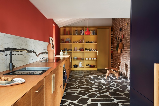 The transformation of the 1960s’ house by Amber Road in Sydney’s Cronulla features a kitchen that’s lively and energetic in composition and styling.