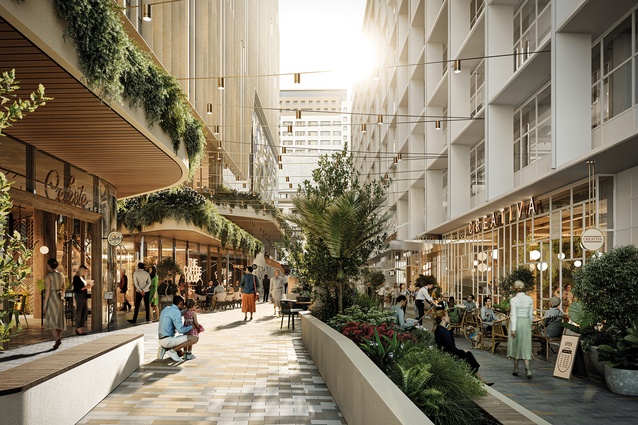 A new 12-metre-wide laneway will run between the Symphony Centre and the adjacent post-war modernist Bledisloe House, built in 1959. 