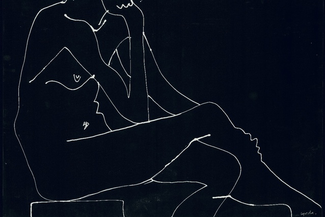 Lynda Simmons, <em>Life Drawing, Isalena</em> (1986). Indian ink on cartridge paper. Digital inverted image (original 1060 x 980mm). Read more at the end of the article.