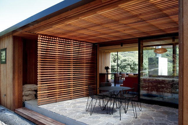 Cedar battens screen the rear courtyard, providing a measure of protection from the elements, yet still keeping the space open.