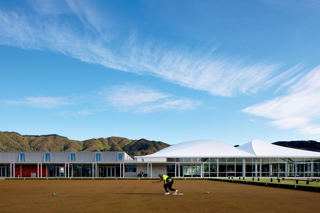 One of three refurbished outdoor bowling greens at the Naenae Bowling Club, which also incorporates a new indoor bowling rink  and various community facilities.