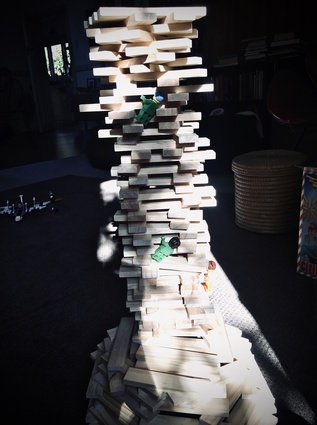 Finalist: Rowan (age 9) – "This home is for climbers to live in because it has a tower that is a massive climbing wall and a big room at the bottom." Made from wooden blocks called CitiBlocs.