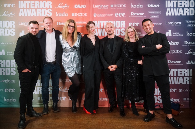 The team from Warren and Mahoney, finalists in the Healthcare and Wellness, Hospitality and Workplace over 1000m2 categories: Ashley Morris, Simon Farren, Asha Page, Keri Cunliffe, Scott Compton, Kate Henderson and Michael Leng.