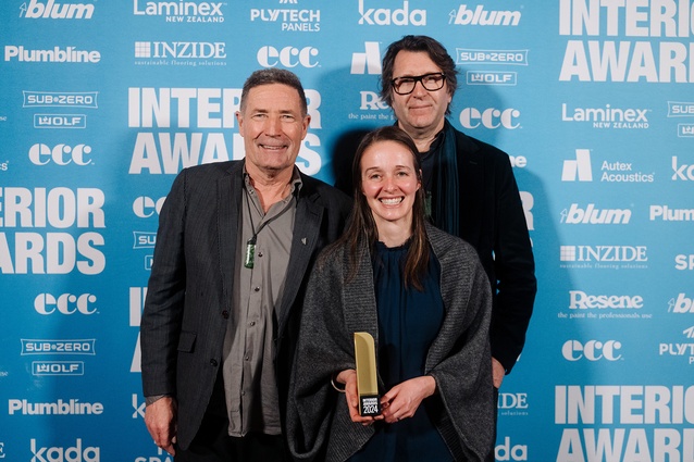 Hugh Tennent, Brenda Solon and Ewan Brown from Tennent Brown, winners of this year’s Civic Award with Te Whare Hononga.