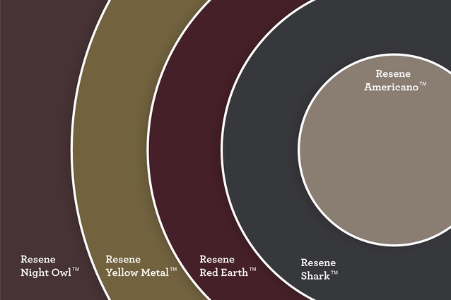 Surita’s Resene colour selection features: <a 
href="https://www.resene.co.nz/swatches/preview.php?chart=Resene%20The%20Range%20fashion%20colours%2014&brand=Resene&name=Night%20Owl&srsltid=AfmBOordZCJWPLlrNTWVDB86F2xry7-2aLbQQ0Zx104IJkNmBP95ibtv"style="target="_blank"><u>Resene Night Owl</u></a>, <a href="https://www.resene.co.nz/swatches/preview.php?chart=Resene%20Hi-Glo%20roof%20range%20%282008%29&brand=Resene&name=Yellow%20Metal&srsltid=AfmBOorIXXx8tPS_GK2s0sjDdj2XSv3aeniLJEpgOhzq6sbYy-ld88Zc"target="_blank"><u>Resene Yellow Metal</u></a>, <a href=" https://www.resene.co.nz/swatches/preview.php?chart=Resene%20The%20Range%20fashion%20colours%2014&brand=Resene&name=Red%20Earth&srsltid=AfmBOoqGhKniJeXGAjjb5gw3UdMM2QgujfkR77NVHJ5fCC8t1qqoNz1v"_blank"><u>Resene Red Earth</u></a>, <a href=" https://www.resene.co.nz/swatches/preview.php?chart=Resene%20Multi-finish%20range%20%282016%29&brand=Resene&name=Shark&srsltid=AfmBOoo9IYi6sN6w6iYiAxi1PnAvgFXe4QJmkriGc72MphWw7w-KRcc2"_blank"><u>Resene Shark</u></a> and <a href="https://www.resene.co.nz/swatches/preview.php?chart=Resene%20Multi-finish%20range%20%282016%29&brand=Resene&name=Americano&srsltid=AfmBOoqXXgUrp1MZuHNXMDQ1dwLHXk6avQcDGWta7AUhUrxT9Czj6gM1"target="_blank"><u>Resene Amercano.</u></a>
