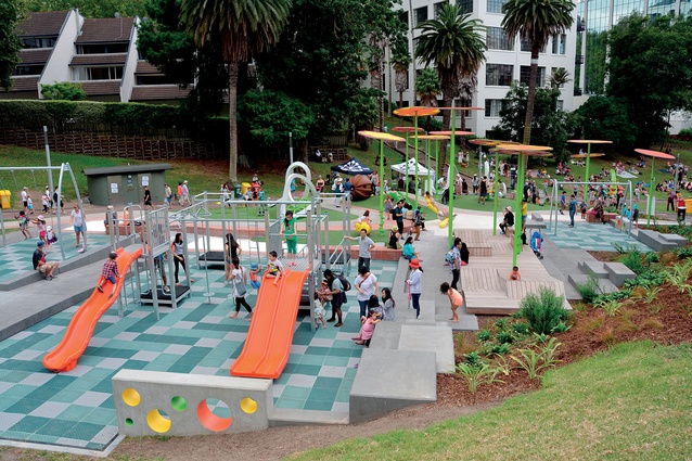 The new Myers Park playspace is a colourful oasis in inner-city Auckland. 
