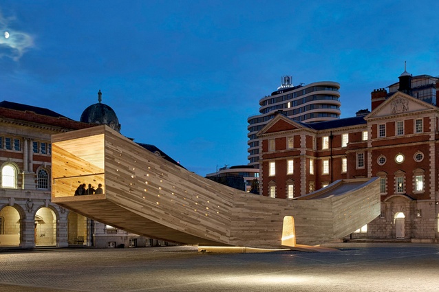The Smile, created from cross-laminated tulipwood, as part of the London Design Festival, is a 34m-long tubular structure – effectively a beam that curves up at both ends.
