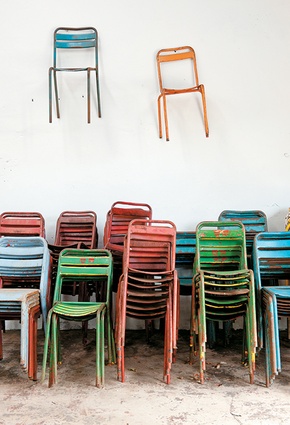 Bistro chairs, after the war these mid-century bistro chairs helped bring France back to life with bright colours.