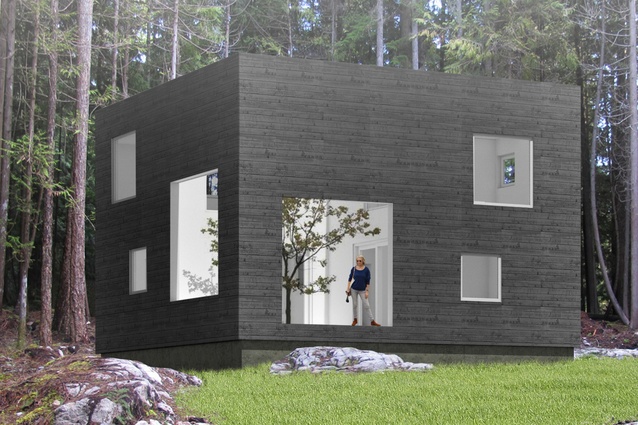 Roberts Creek cabin, British Columbia, Canada. Designed in 2014, this cabin in a clearing on a densely wooded site will eventually be the full-time home of the client.