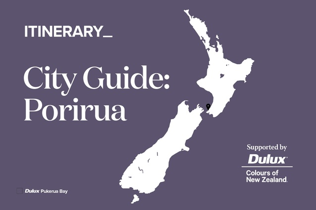 <em>Itinerary City Guide: Porirua</em>. Featured is <a 
href="https://www.dulux.co.nz/colour/purples-and-pinks/pukerua-bay/?srsltid=AfmBOorXSEz0x4NpZ5B_FjMSsycDi2oxae-cn_xoQf-vFTkg67DnQSRp"><u>Dulux Pukerua Bay</u></a>, Dulux Colours of New Zealand.