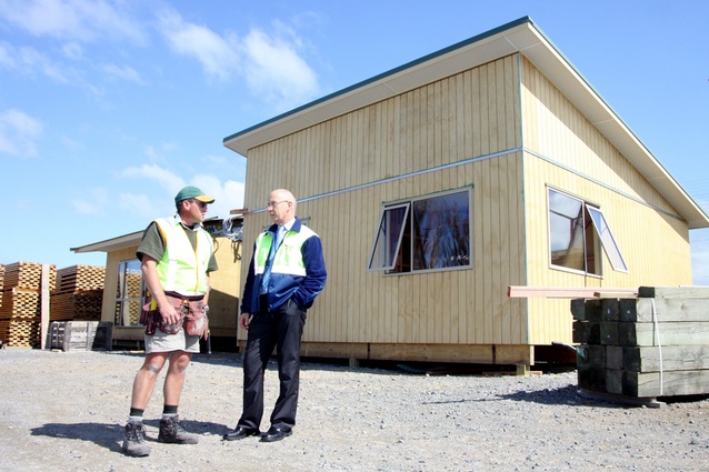Habitat for Humanity site supervisor Ross Mackay, left, and Gavin Houston from the Department of Corrections, at the Habitat for Humanity construction project at the Hawke's Bay Prison.