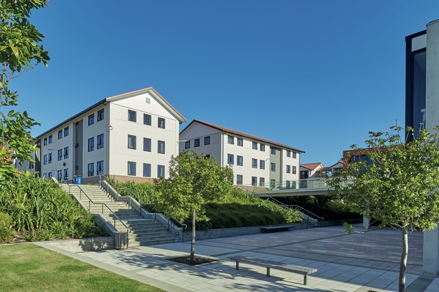 The seven-building Massey University Albany Campus students accommodation village features 292-beds and a social amenities block. 