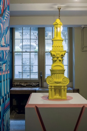 Pasteeshio by Adam Nathaniel Furman, in front of a window with Sir John Soane’s Pasticcio visible behind. 