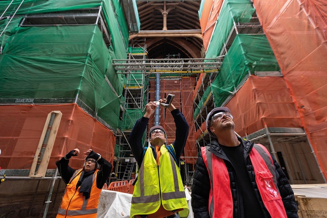 Inside the Christ Church Cathedral by Sir George Gilbert Scott, 1865, Benjamin Mountfort, 1881 and 1894, and Warren and Mahoney, ongoing.