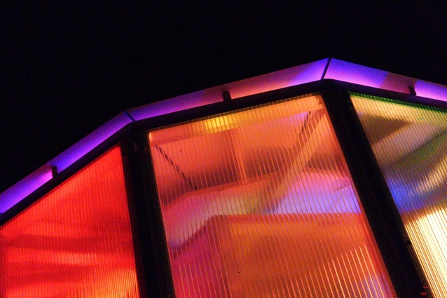 The installation creates interest at night by emitting an array of colour combinations.