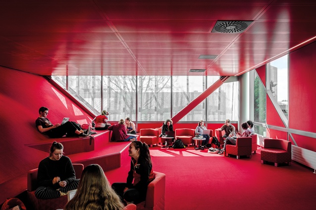 A number of informal social and study spaces are included in the design of the Ernest Rutherford building at the University of Canterbury..