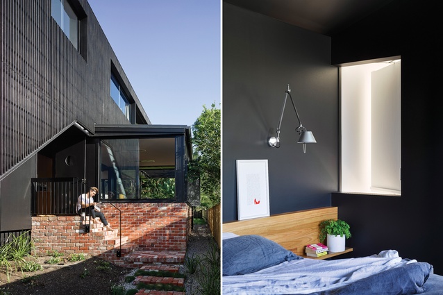 Paddington Residence, Brisbane, Australia, by Kieron Gait Architects. 2017. In this addition, both the expressed timber framing on the exterior, and some interior surfaces, are painted black.