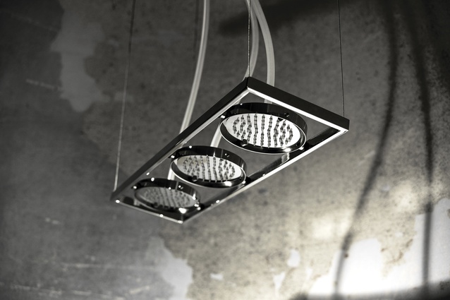Water is supplied to the Fima Carlo Frattini Nu triplet showerheads through  silicone pipes.